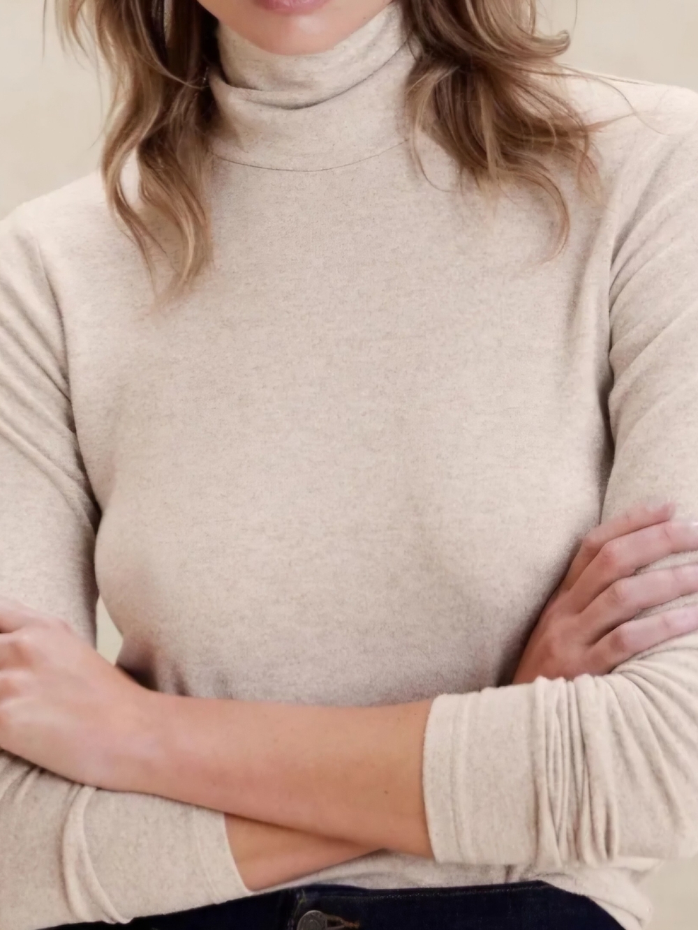 Banana Republic Soft Luxe Turtleneck Oatmeal Ruched Sleeve Medium